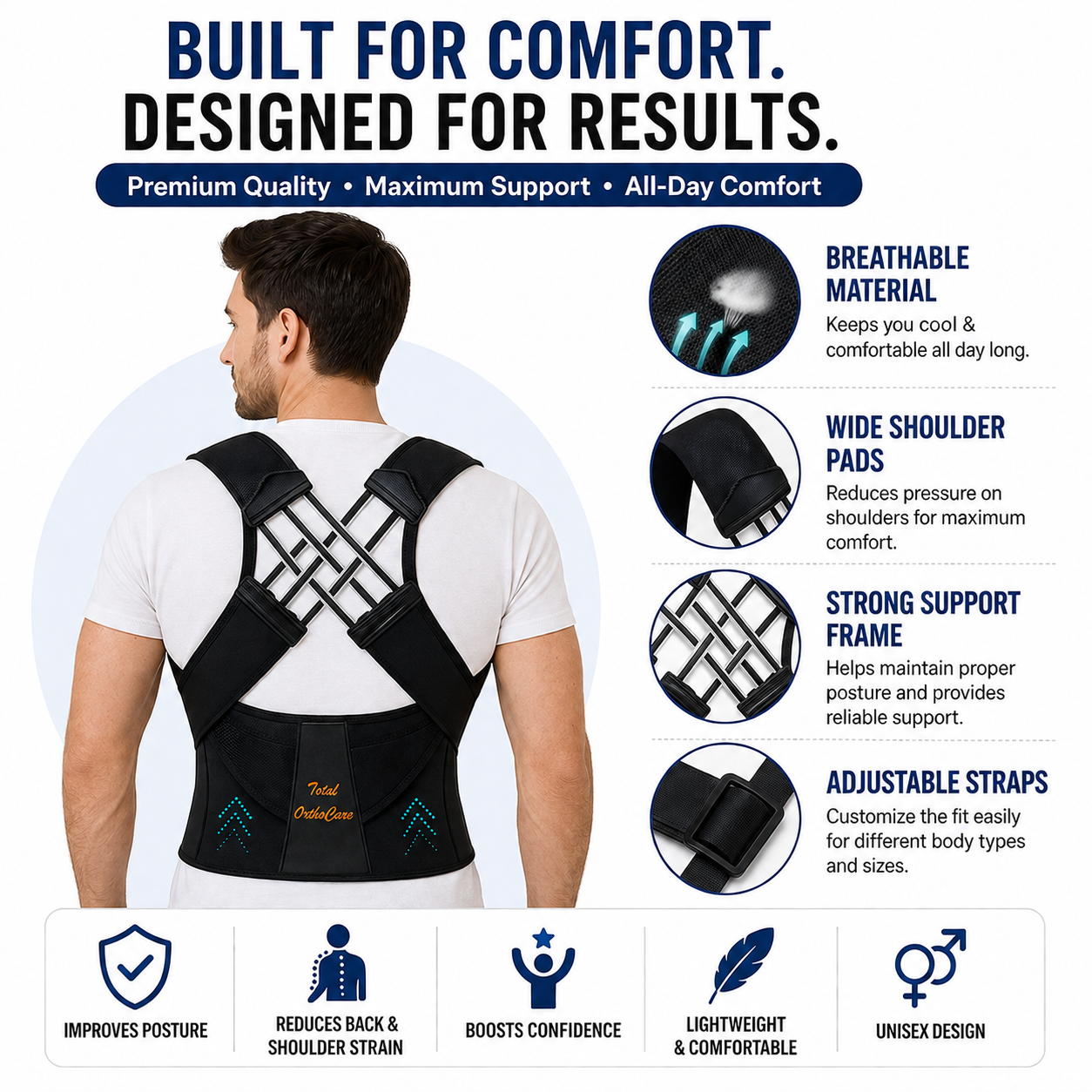 Posture Corrector Belt – Adjustable Back & Shoulder Support Brace | Free Size