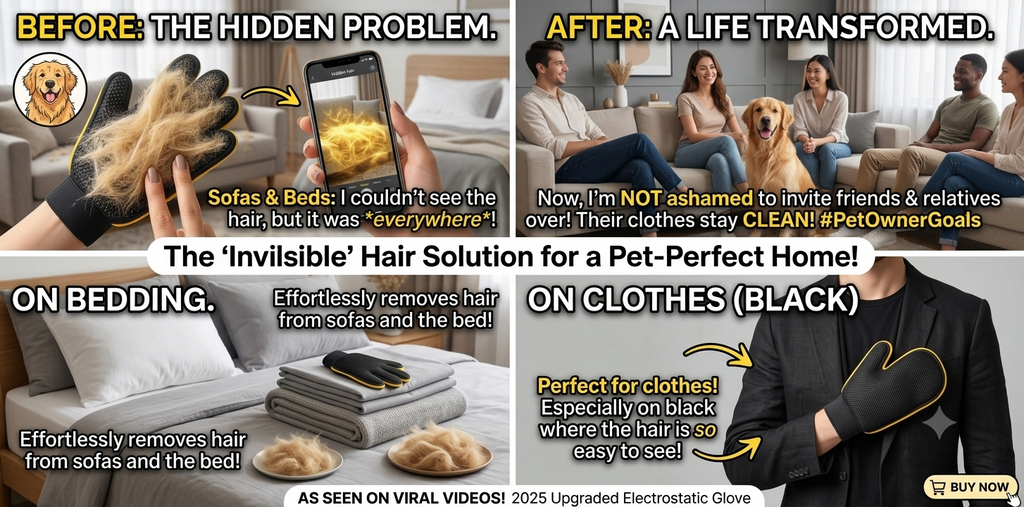 Pet Hair Removal Glove, Reusable Electrostatic Grooming & Hair Remover