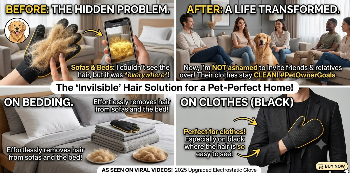 Pet Hair Removal Glove, Reusable Electrostatic Grooming & Hair Remover